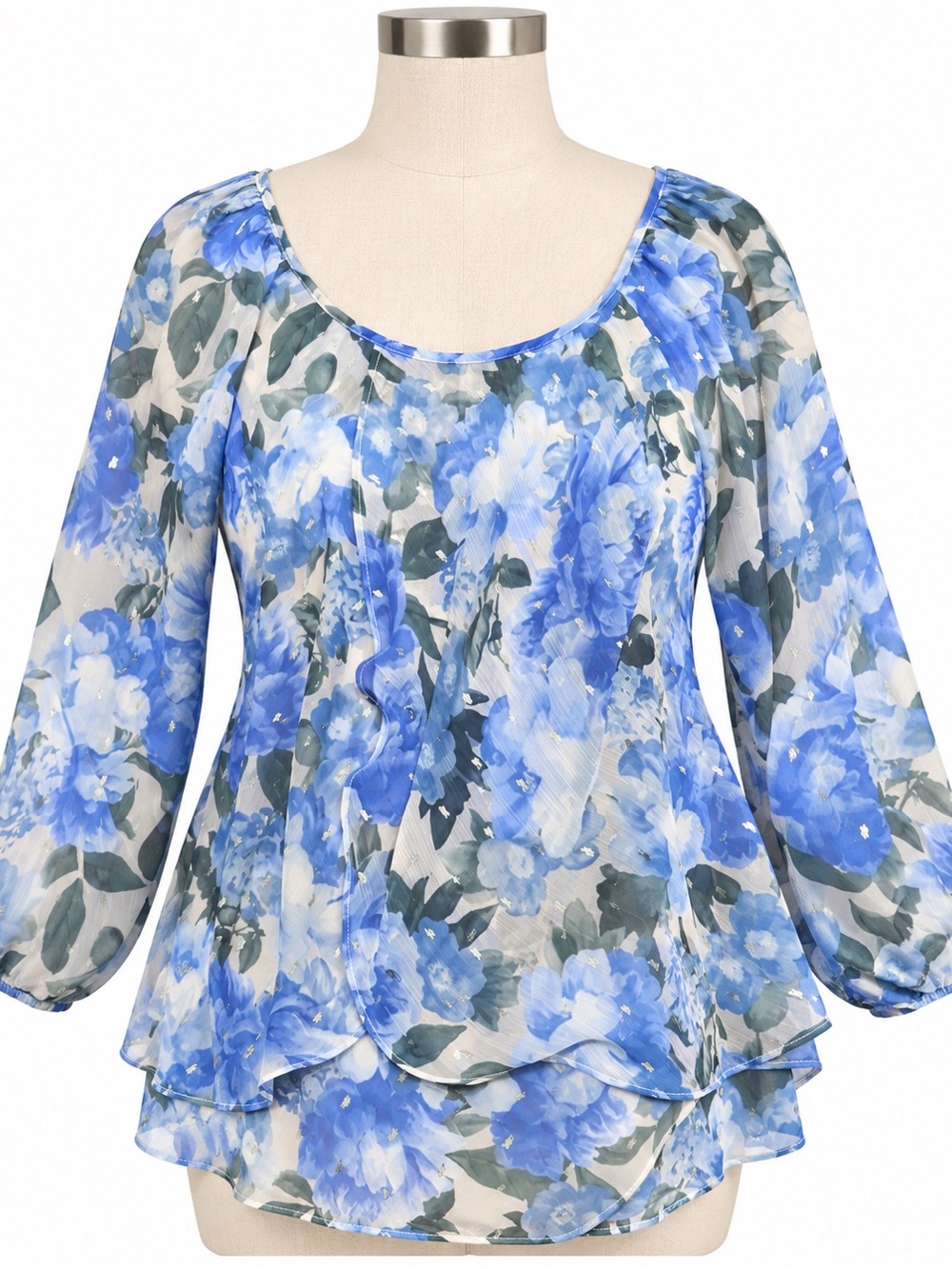 Joie Blue Floral Layered Scoop Neck Blouse
